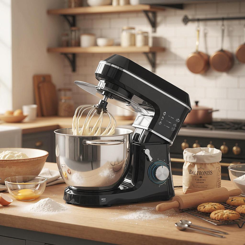 1400W Stand Mixer with 7L Bowl and 6 Speeds, Dough Hook, Whisk and Beater, Black