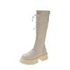 Platform Lace-up Boots Women's Autumn and Winter New Elastic Shows Skinny and Heightens Little Man Knee-Free Long Knight Boots