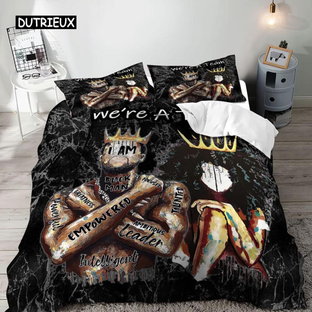 African American Black Lovers Duvet Cover Black Couple Soft Bedding Collection ValentineS Day Comforter Cover Collection Bedroom Decoration
