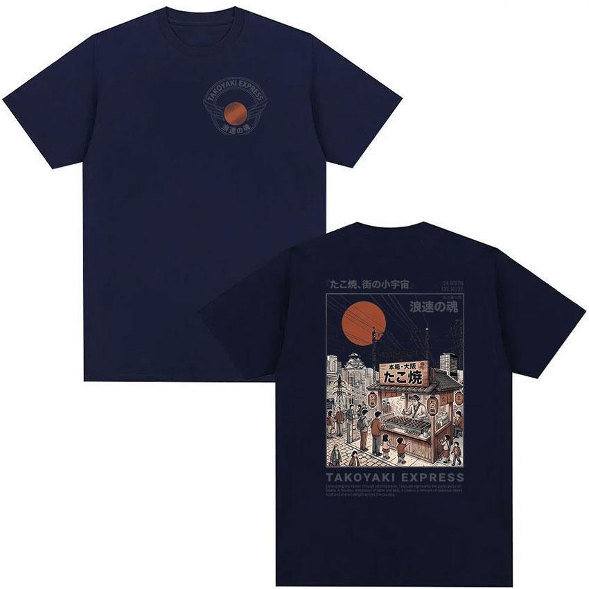 Takoyaki Express Osaka Dotonbori Logo Graphic T Shirts Retro Japanese Ukiyoe Street Print Short Sleeve Unisex Women Cotton Tshirt