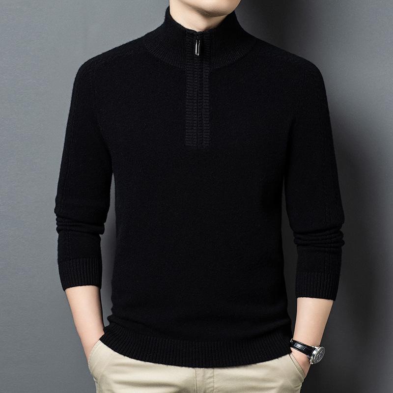 Men's 100% Merino Wool Half-Zip Pullover Sweater - Warm Winter Wear for Middle-Aged Men