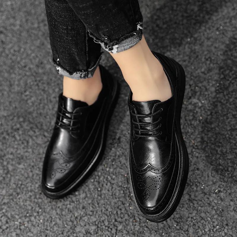 Summer Men's Leather Men Shoes White Lace Up Solid Simple Dress Business Casual Party Wedding Flat Shoes for Man