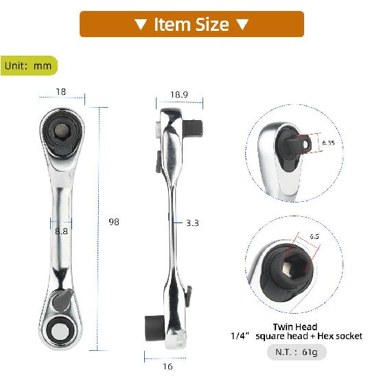 Bicycle Mini Socket Ratchet Wrench 72-tooth Double Ended Optional Screwdriver Hex Torque Spanner Car &Bike Quick Repair Tool
