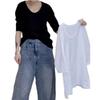 Factory Basic White U-neck Short-sleeved T-shirt Women's Summer New Temperament Korean Version Loose and Versatile Front Shoulder Top
