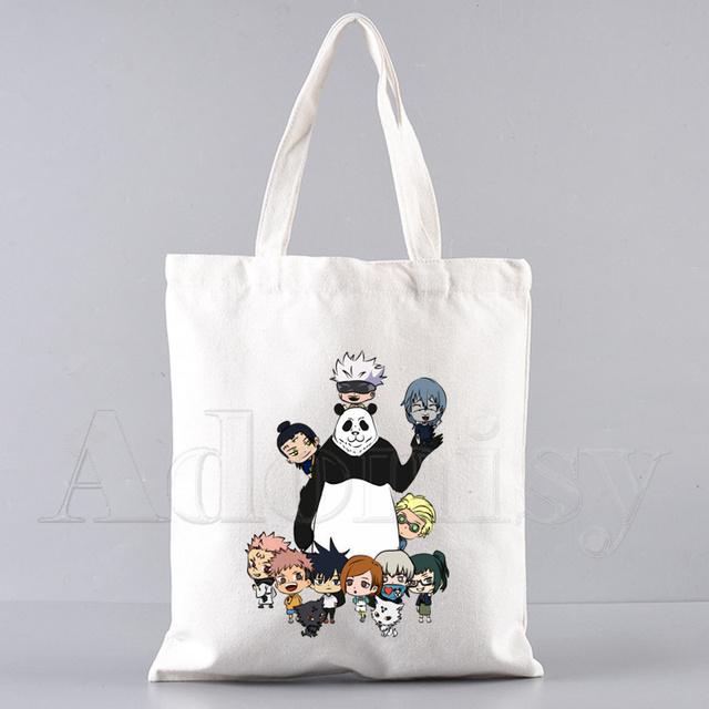 

Jujutsu Kaisen, женская парусиновая сумка для покупок с буквенным принтом, женская тканевая сумка на плечо, эко-сумка, многоразовая сумка для покупок для продуктов 34*42cm