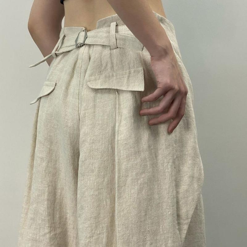 Spring and Autumn Women's Casual Pleated Wide Leg Pants Linen Texture Loose High Waist Trousers