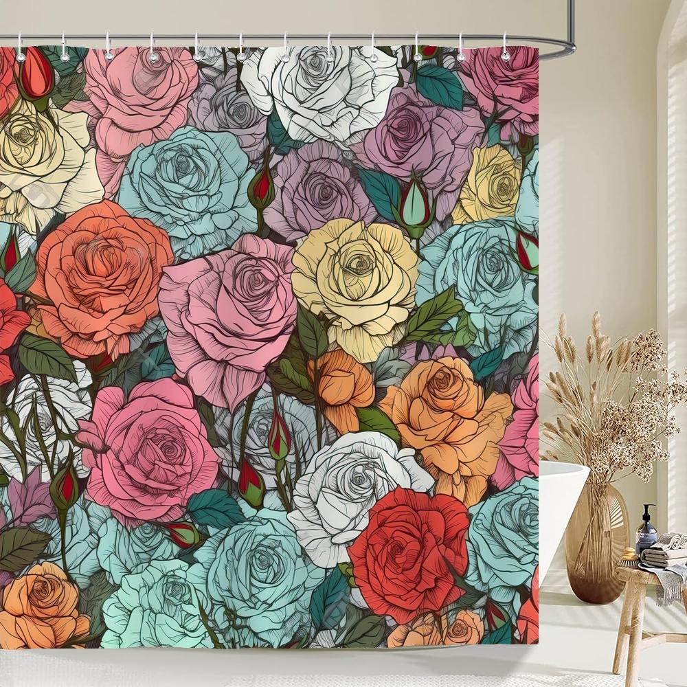 1 pack of print shower curtains polyester fabric beautiful flowers bathroom curtain with hooks home decoration curtain