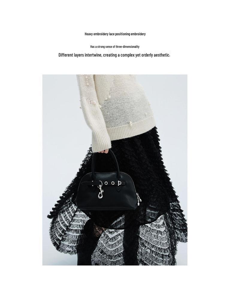 Elegant Women's French Mesh Layered Lace Skirt - New Spring Arrival, Mid-length with Wide Hem and Slimming Fluffy Design