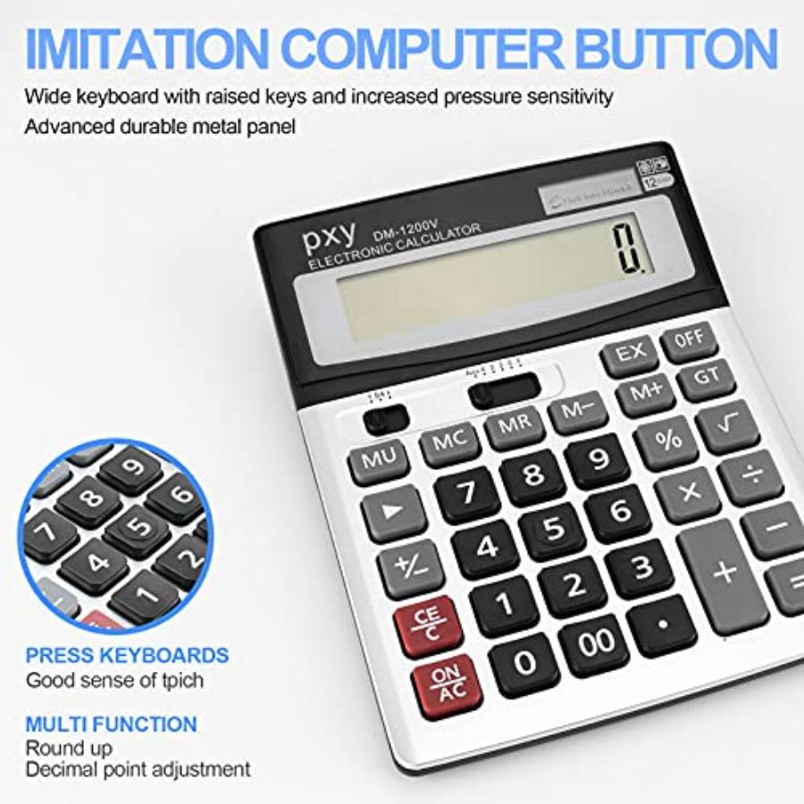 Desk Calculator With 12digit Extra Large Lcd Display And Touchsensitive Buttons For Enhanced Comfort Featuring Big Keys Dual Po