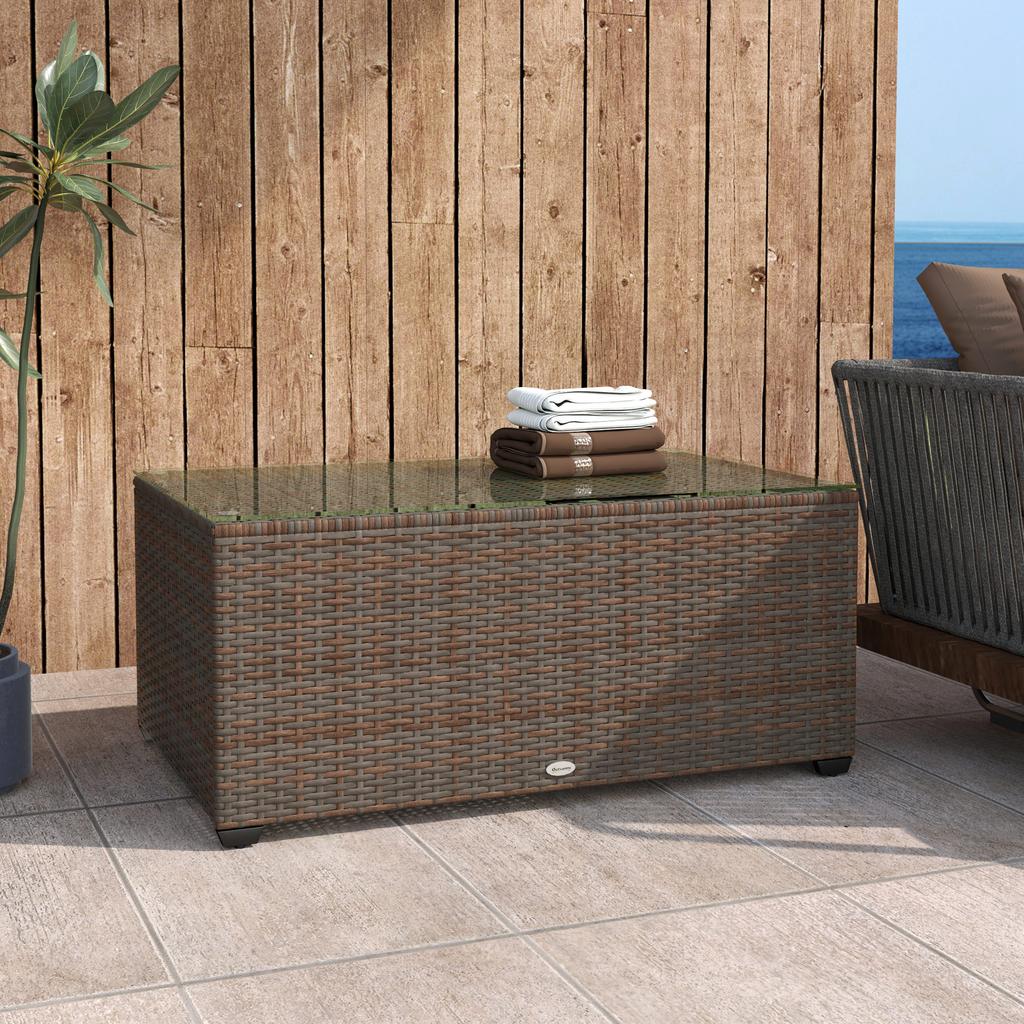 90 X 50cm Glass-Top Rattan Side Table - Brown