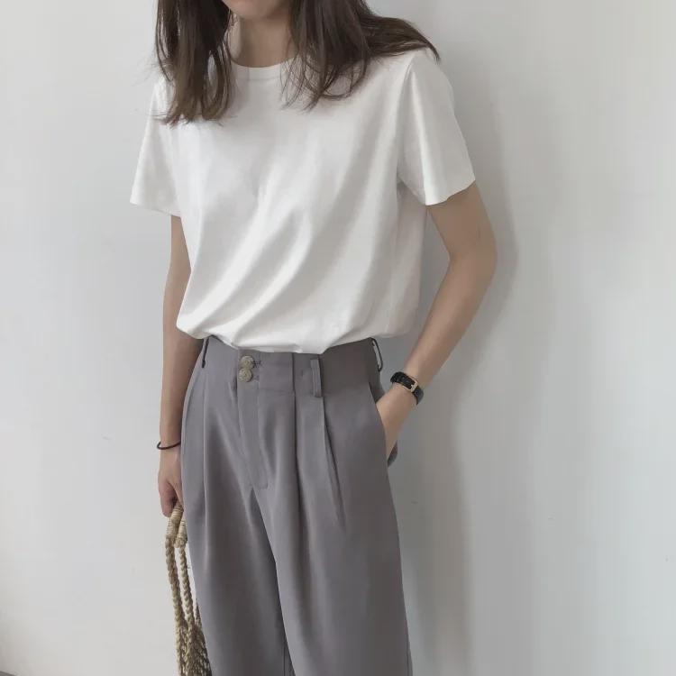 Damen Locker Weiß Rundhals Kurzarm T-Shirt - Schlicht, Trendig und Slim Fit