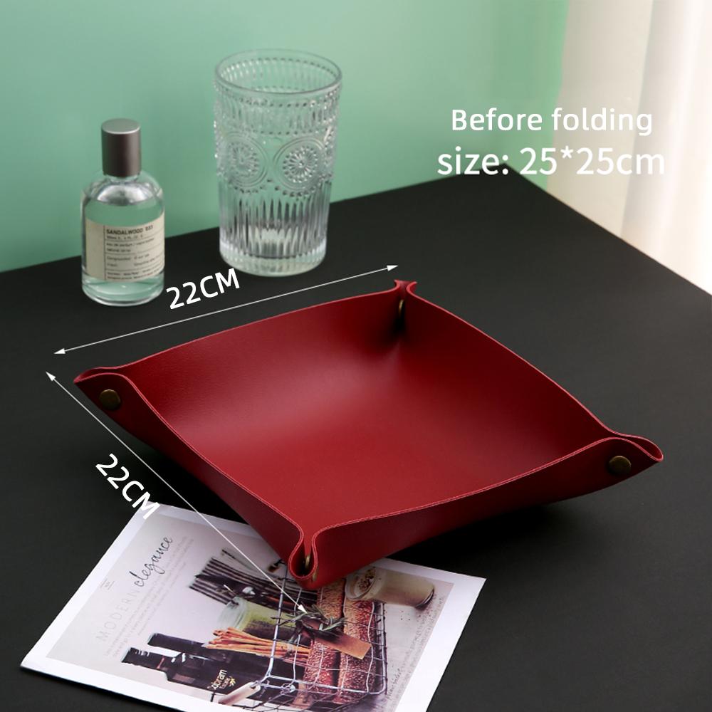 Desktop Storage Tray PU Leather Key Jewelry Cosmetic Home Decoration Tray Wallet Coins PU Leather Folding Storage Basket вино красного