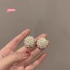 1Pair Women's Gentle White Pearl Flower Stud Earrings High-End Ear Clip for Wedding Party Jewelry Accessory Gift
