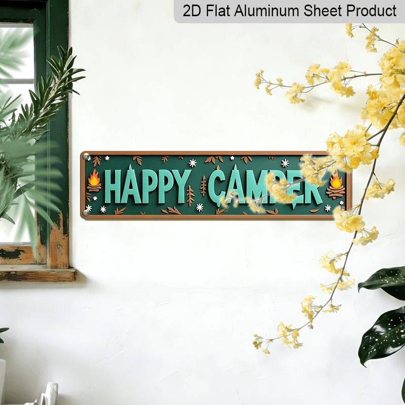 2D Flat 1pc Vintage 'Happy Campers Sign' Wall Decor. Metal Wall Sign | 15.7×3.94inch Rustic Aluminium Decorative Sign Art for Home, Bedroom, Bar