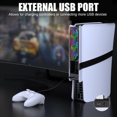מאוורר קירור לקונסולת משחקים עם תאורת RGB, רעש נמוך, מתכוונן, קירור מאוורר חיצוני USB עבור PS5 Pro/עבור PS5 Slim