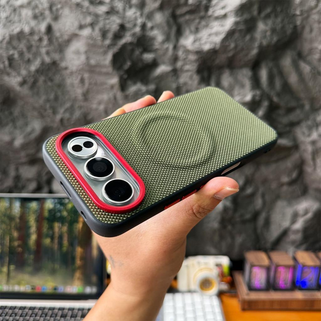 Magnetic Nylon Woven Phone Case For Honor 600 Pro 500 Pro Coque For Magsafe Wireless Charging Metal Buttons Matte Leather Cover