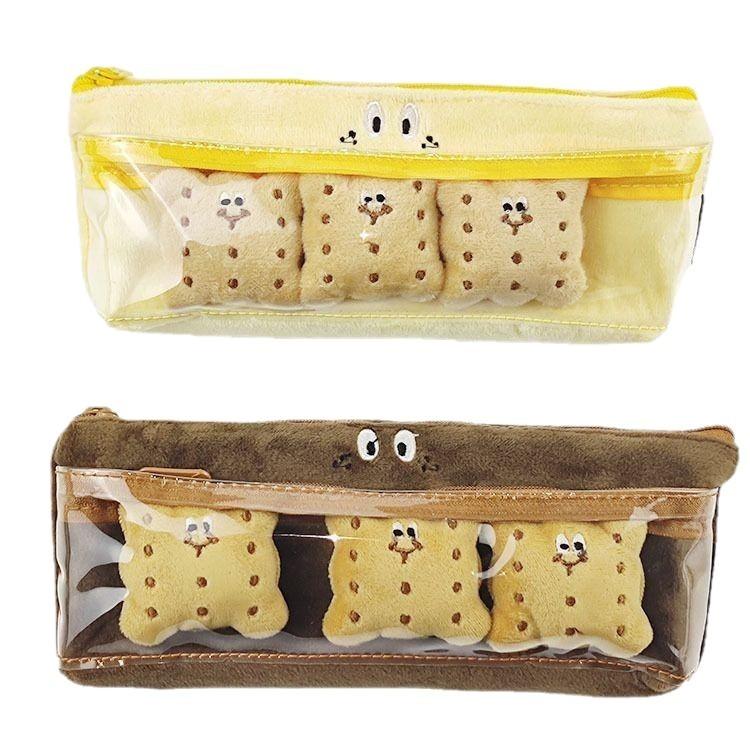 Style Soft Pencil Bag With Dual Compartment Cookie Pattern For School Supplies