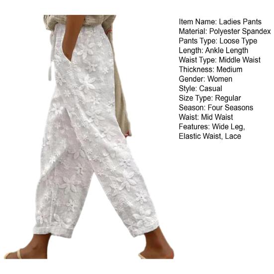 Damen Neunhosen Spitze Einfarbig Kordelzug Elastischer Bund Locker Weich Schräge Taschen Knöchellang Mittelhoch Taille Pendlerstil Damen Hosen