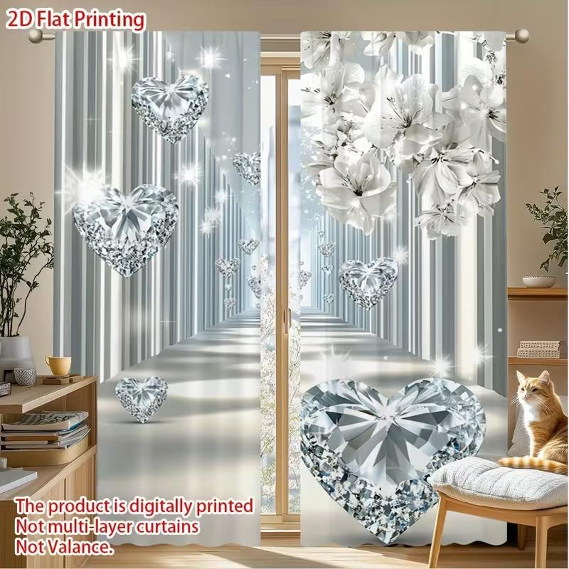 2 Stück Diamant-Herz-Blumenmuster Vorhänge geeignet für Schlafzimmer Wohnzimmer Küchen Dekoration Heimdekoration Fensterdekoration