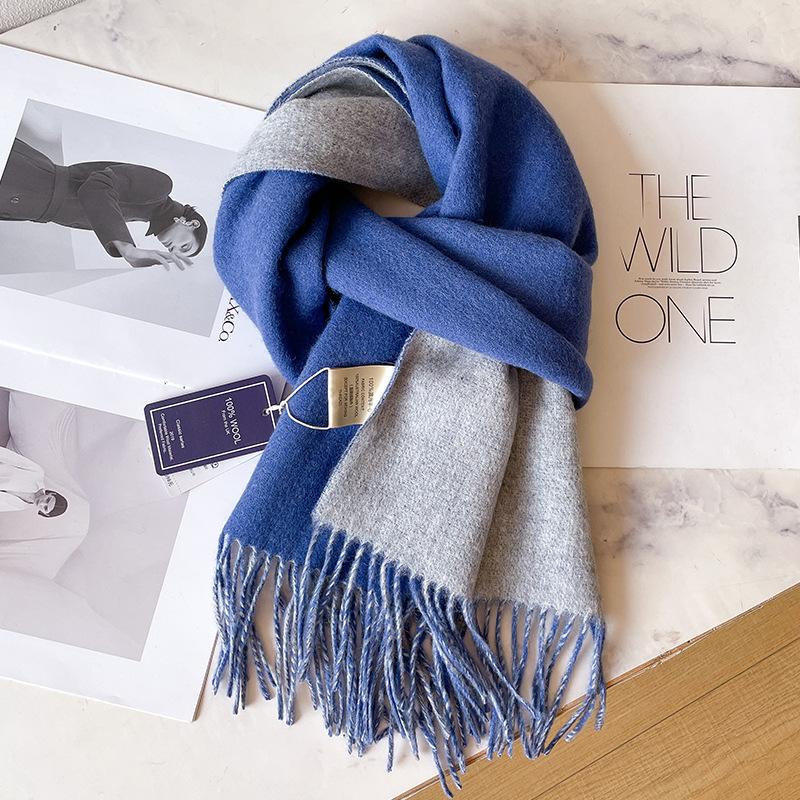 100 pure wool scarves for men's autumn and winter gray double-sided high-end gift boyfriend men's cashmere shawl