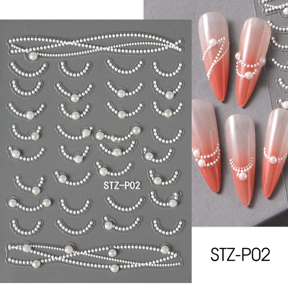 Weiße 5D-Simulationsperlen-Wellenlinien-Nagelkunstaufkleber, elegante, exquisite Nageldekorationsaufkleber, selbstklebende Transferschieber-Maniküre
