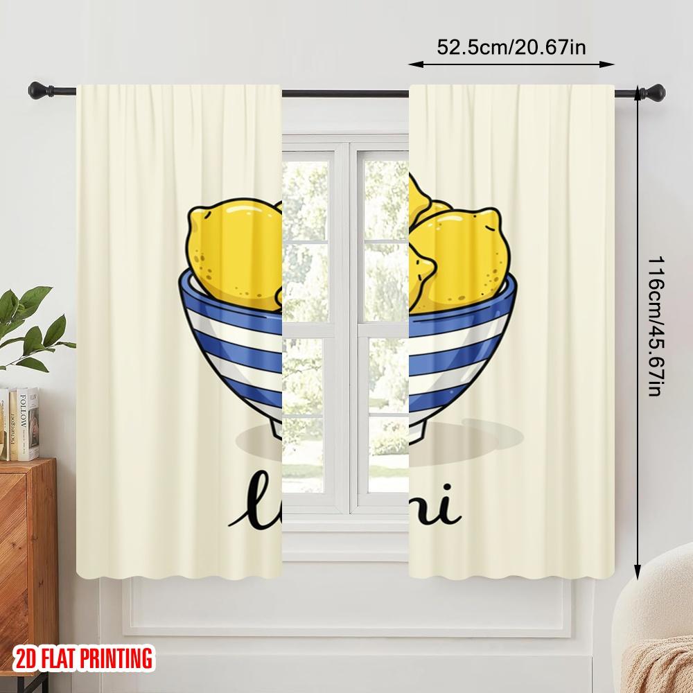 2pcs 2D Flat Printing Party Window Curtains Bowl of Lemons Fabric Without Electricity Festive Wall Decor Use for Decorations