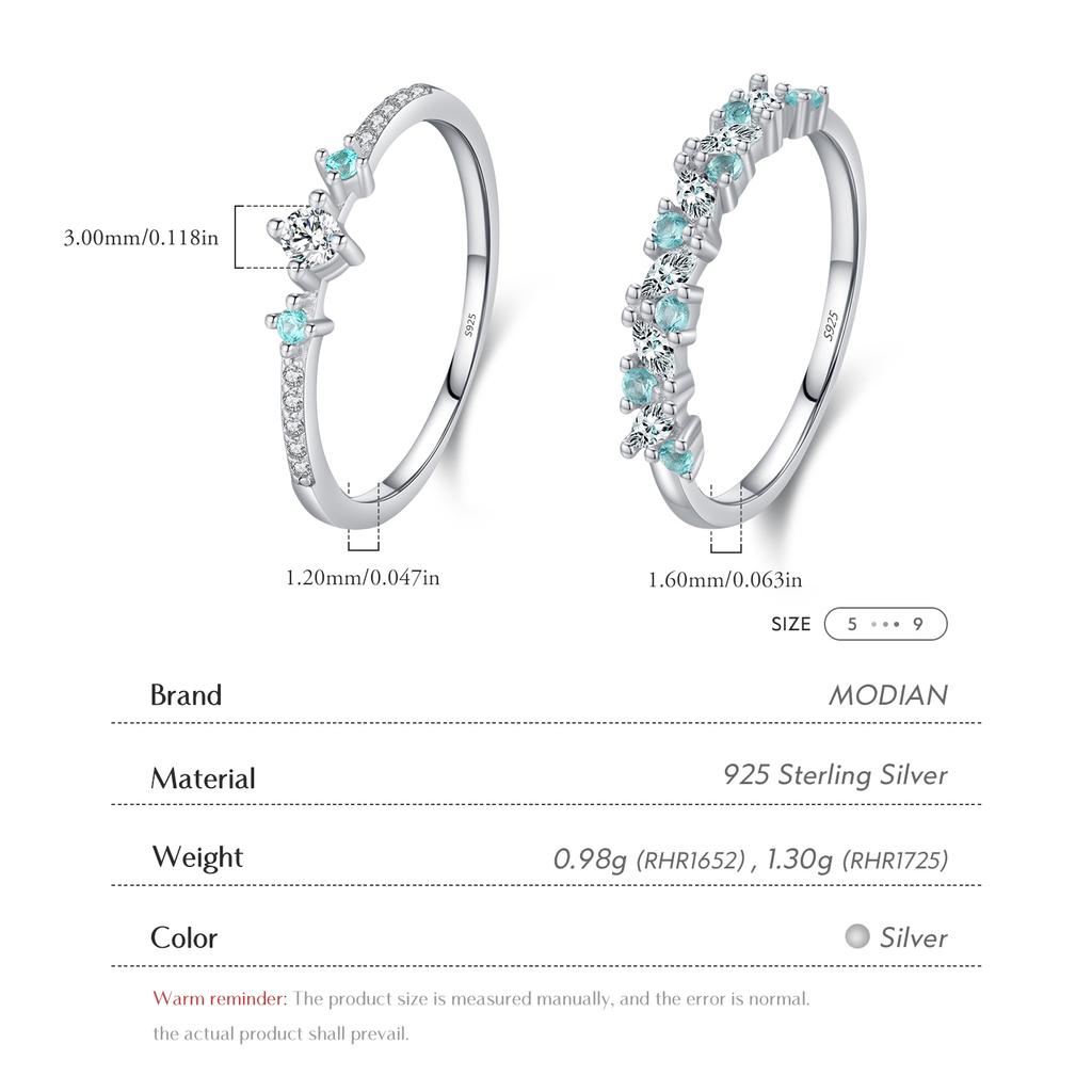 MODIAN 925 Silver Exquisite Eternity Band Paraiba Color CZ Ring Mint Green Stackable Rings For Women Fine Jewelry
