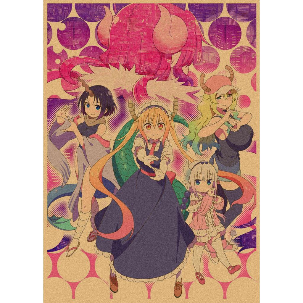 Kobayashi-san Chi No Maid Dragon Retro Kraft Paper Anime Poster - Decorative Wall Art Mural