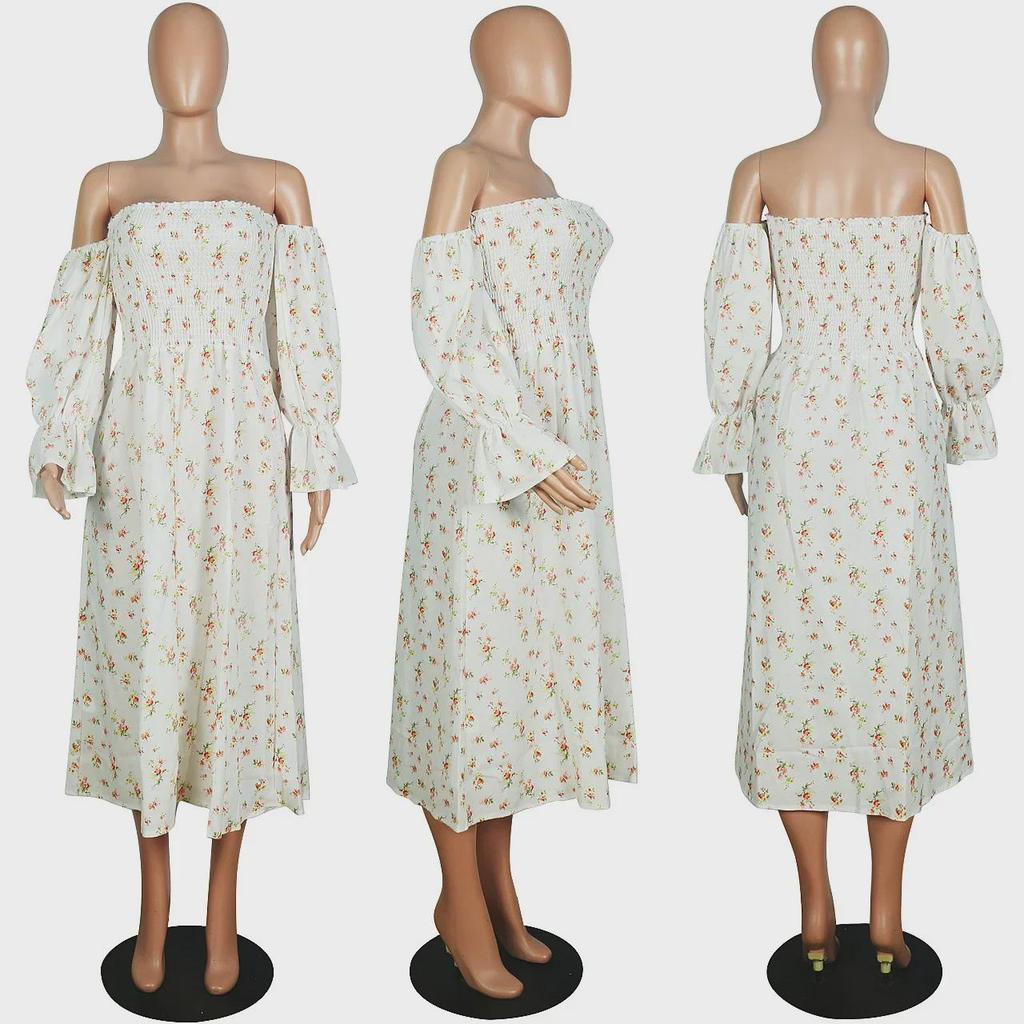 Women's Sexy Off-Shoulder Long-Sleeve Printed Dress for Fall/Winter YD101