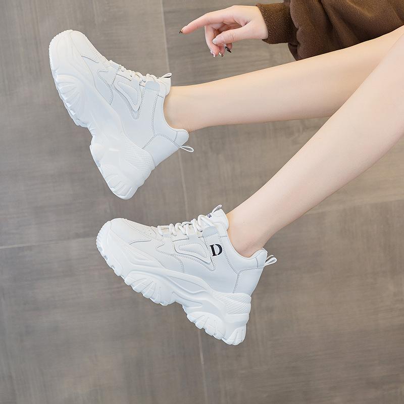 Sneakers Nere Piattaforma in Pelle Invernali Suola Spessa Scarpe Chunky Donna Allacciatura Slip-On Casual Scarpe da Passeggio per Donna Aumento Altezza