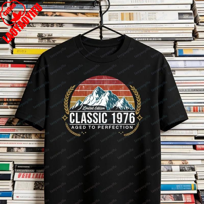 50th Birthday Tee Men Women 1976 Classic Mountain  Sunset Cotton Shirts Personalized Year Oneck Tops Birthday Gift For Father S