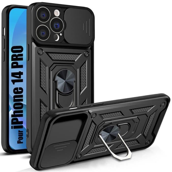 Coque pour iPhone 14 Pro - PROSHOP - Rigide Antichoc - Anneau Support 360° - Protection Objectif