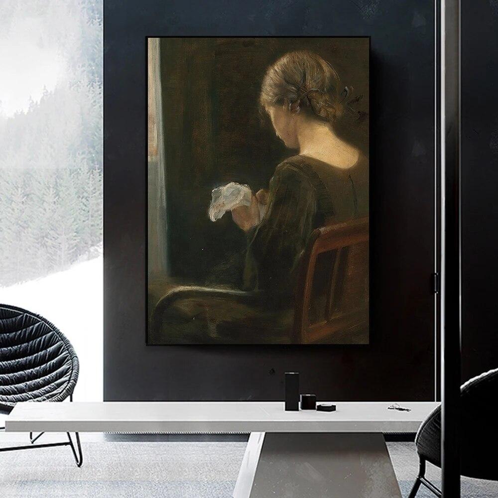 Vintage Portret van een Jonge Vrouw Poster Renaissance Vrouw Die Piano Speelt Olieverf Canvas Schilderij Slaapkamer Muurkunst Decor