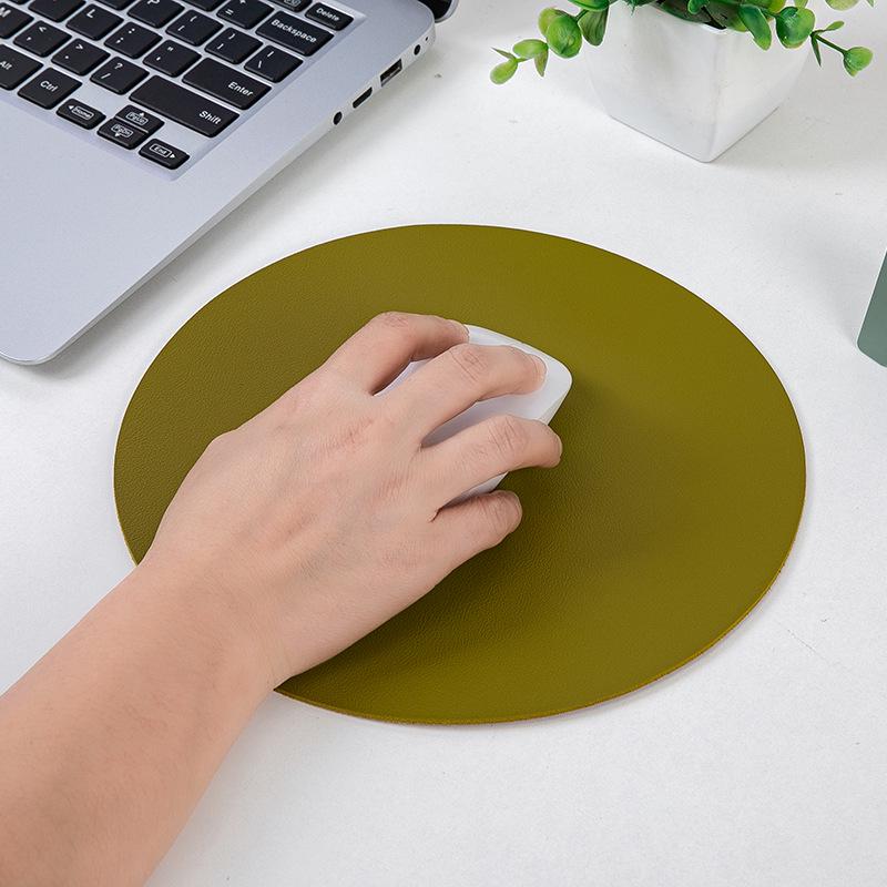 Round Leather Mouse Pad - Solid Color, Small Computer Desk Mat for Fresh Girls