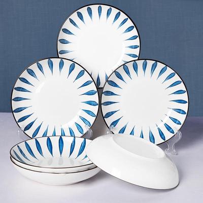 Zestaw ceramicznych talerzy obiadowych w stylu japońskim - 6 kreatywnych okrągłych talerzy do jadalni i na owoce