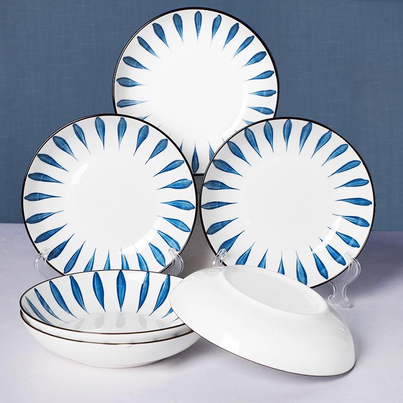 Japanese-Style Ceramic Dinner Plates Set - 6 Creative Round Plates for Dining and Fruit