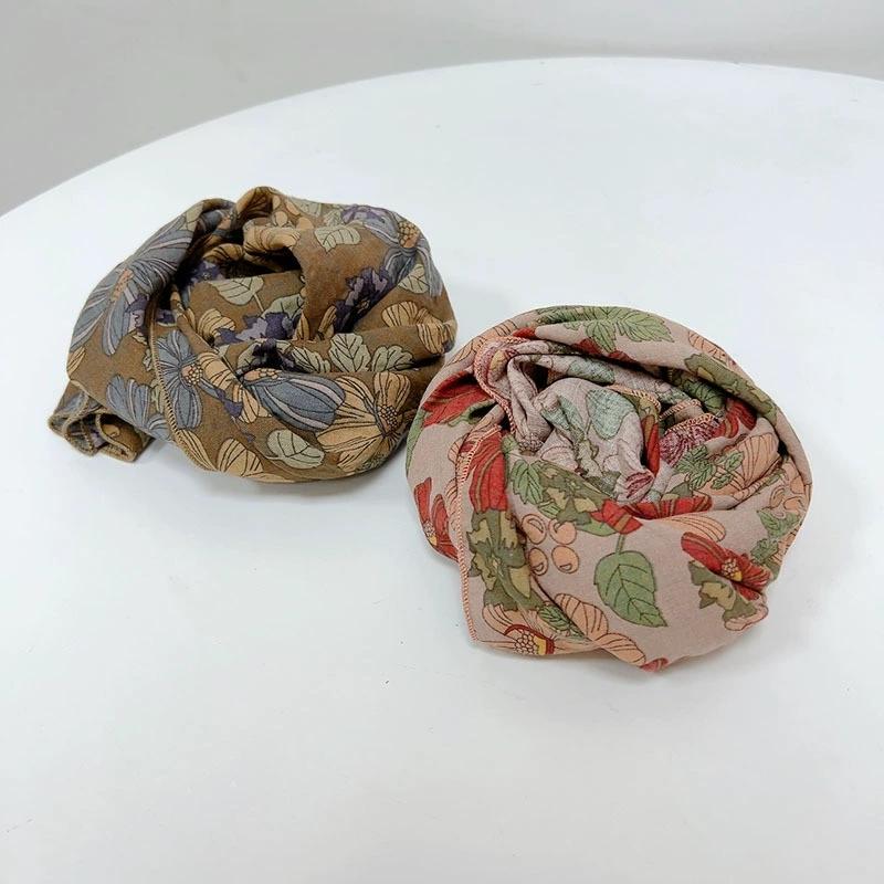 55x55cm Soft Retro Soft Cotton Square Scarf for Women Neckerchief Cotton Headscarf Floral Printed Scarf Hijabs