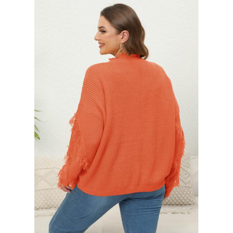 Damen Strickpullover Übergröße Damen Herbst und Winter neu V-Ausschnitt Schnurrhaare Quasten Stickerei Pullover