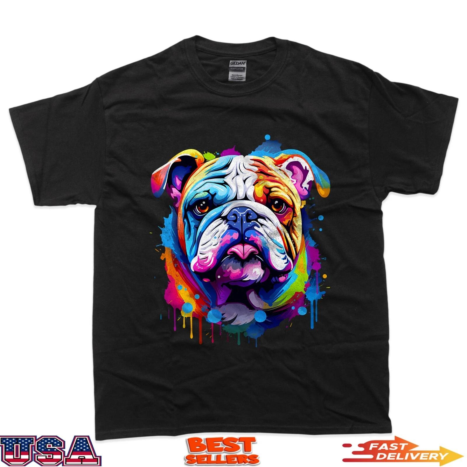 

Cute Colorful English Bulldog 100% Cotton T-shirt Mens Tees Top S
