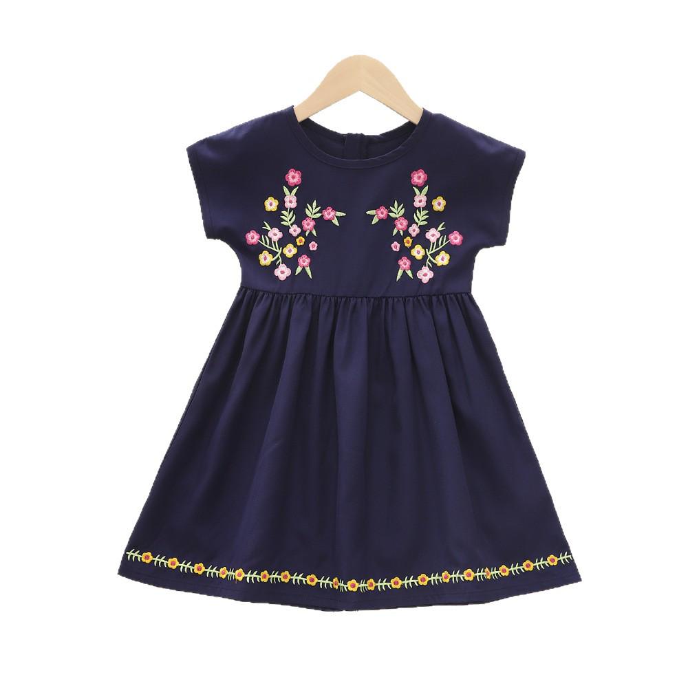 Korean Style Embroidered Girls' Summer Skirt Dress - Cute, Casual, Short-Sleeved Children's Clothing