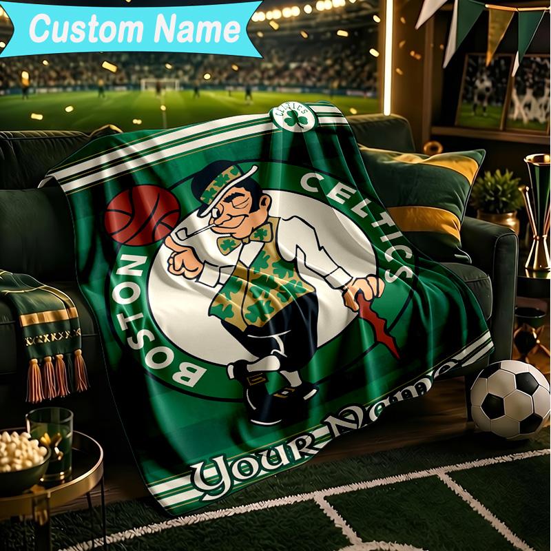 1PC Custom Name Blanket Boston-Celtics Logo Flannel Blankets Patterns Throw Blanket All-Season Soft Gift for Couch, Bed, Camping, Birthday Gifts