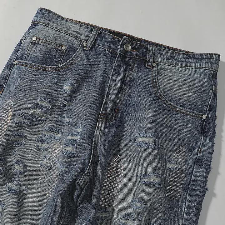 WHO DECIDES WAR Pánské lehce luxusní jarně/letní volné džíny s diamantovým vzorem