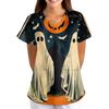 Women's Halloween Print Loose Fit V-Neck Short Sleeve Uniform Top with Pockets