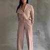 Spring  Ladies Suit Women's Solid Color Sweater Jacket Casual Straight Pants Suit