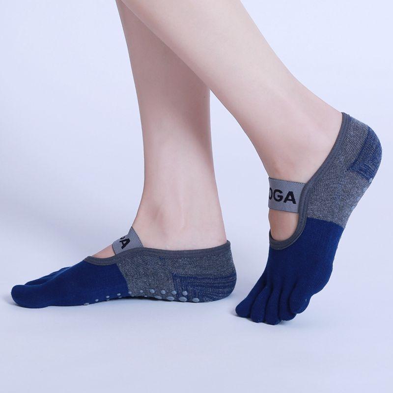 

Color Discount XY Five-Finger Strap Yoga Pilates Non-Slip Socks Aerobics Dance Pantyhose Particles Room Socks Navy Blue (color matching)