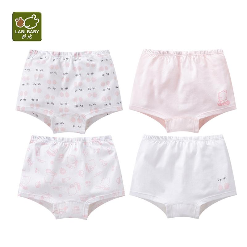 Rabbi Children's Underwear for Girls and Baby Girls, 4-Pack 3A Antibacterial Cotton Flat Pants