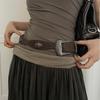 Vintage Western Style Leather Belt With Flower Beads For Women Casual Dresses