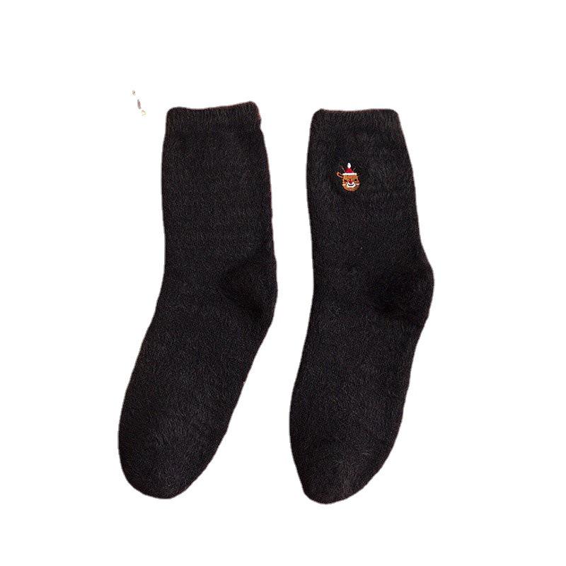 2024 Women's Christmas Stockings: Mink Velvet, Mid-Calf, Red Embroidered, Warm Autumn/Winter Socks.