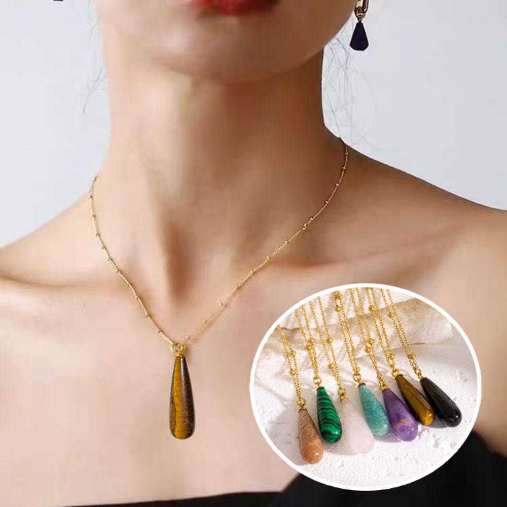 Vintage Waterdrop Pendant Necklace Natural Women Choker Colorful Stone Necklace  Accessories