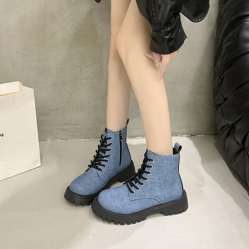 Fashion Autumn Retro Trendy Women's Combat Boots Thick Bottom Street Canvas Shoes Outdoor Women Platform  Motorcycle Boots Botas Mujer